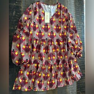 NWT Women's V-Neck Bell Sleeve Dress A Line Swing Midi Dress Autumn Thanksgiving